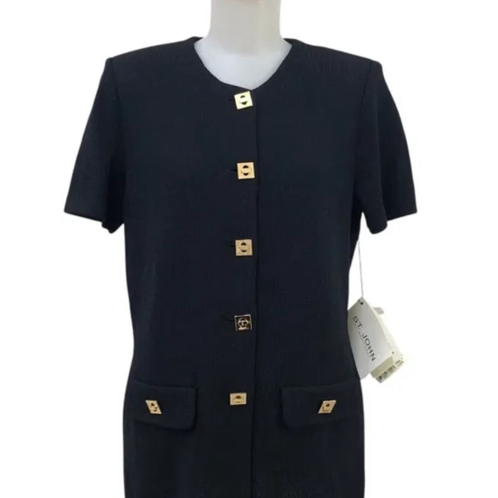 ST JOHNS NEW Black Jacket Top with Gold Buttons has stretch Retails $815